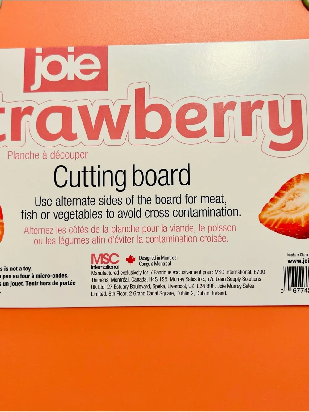 Joie Strawberry Shaped Cutting Board in Red with Green Accent Fruit Party Fun